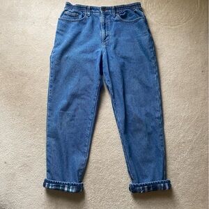 Vintage LL Bean Women’s Blue Plaid Flannel Lined Relaxed Fit Jeans Size 12R